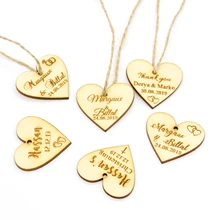 100 шт Персонализированные выгравированные на заказ свадебные имя и дата любящее сердце деревянное Свадебные ярлыки+ джутовый канат 40 м сувениры бирки на конфеты