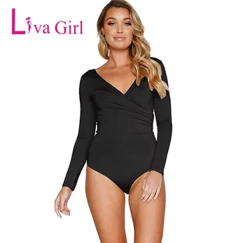 

Liva Girl Women Bodysuit Sexy Deep V Long Sleeve Jumpsuits 2019 Female New Style Spring Costume Bodysuits Club Wear Body Tops