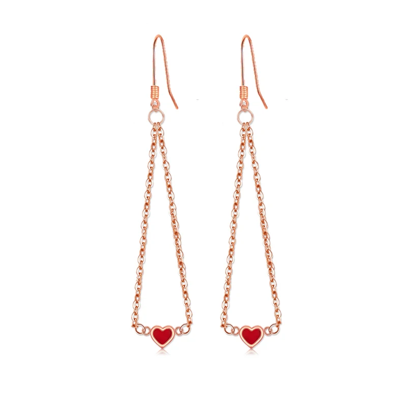 

Solid AU750 Rose Gold Red Heart Dangle Earrings