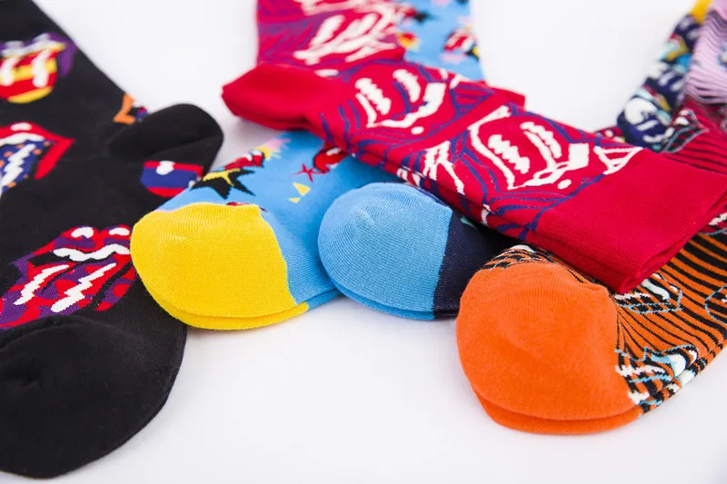 PEONFLY, мужские забавные носки из чесаного хлопка, яркие Носки с рисунком губ и мыши, новинка, весенние Повседневные носки для скейтборда