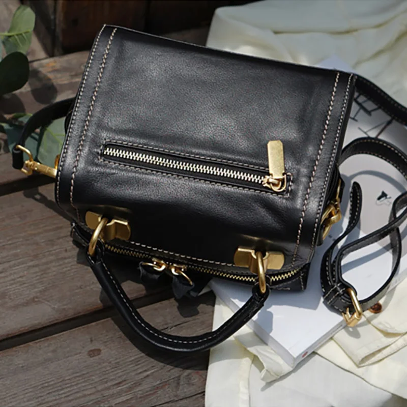 AETOO British style fashion retro handmade cowhide bag, leather shoulder oblique cross bag, casual bow lady small square Bag