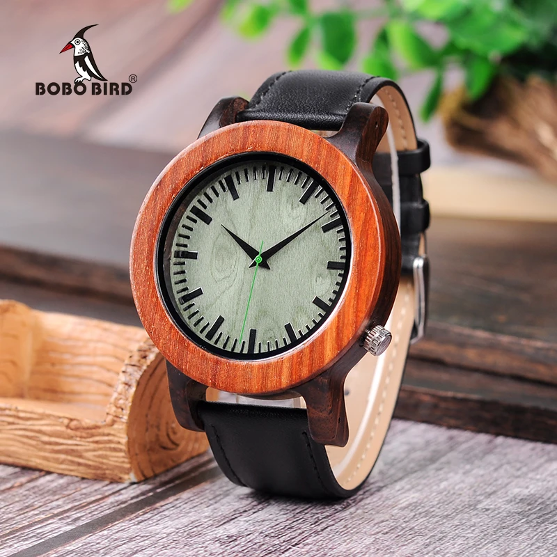 BOBO BIRD Two Tone Wooden Watches for Men Oversize Style Leather Quartz Watch in Wooden Gift Box
