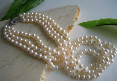 

FREE SHIPPING>>>@@ > N1488 6-7mm 3Row White Freshwater Pearl Necklace Chocker
