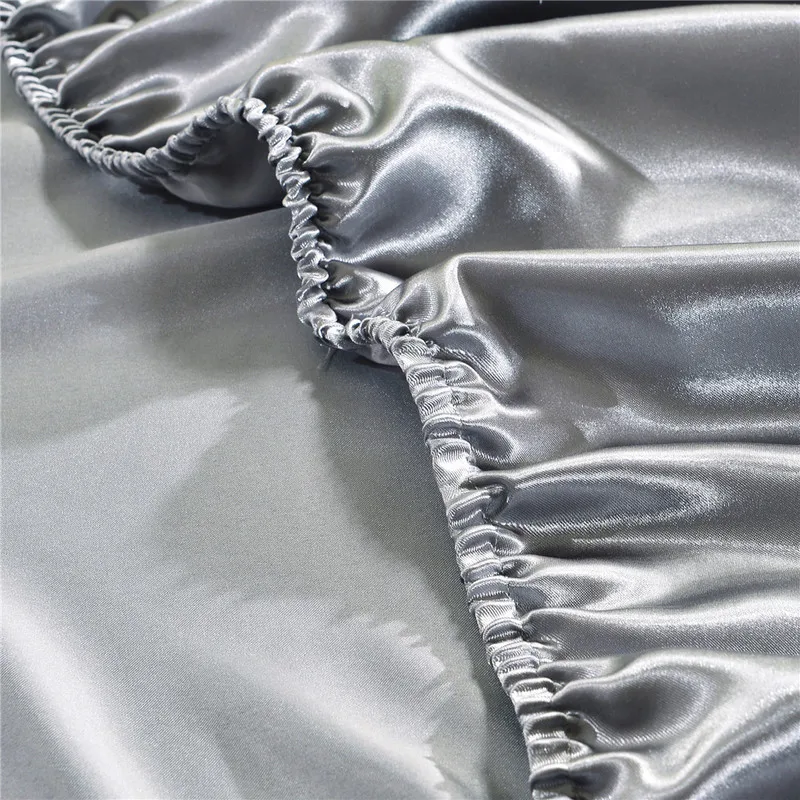 

Solid Silk Bedspreads Fitted Sheet With Elastic Band Cubre Cama King Size Bed Cover Anti-slip Bedsheet 180*200cm Courve Lit