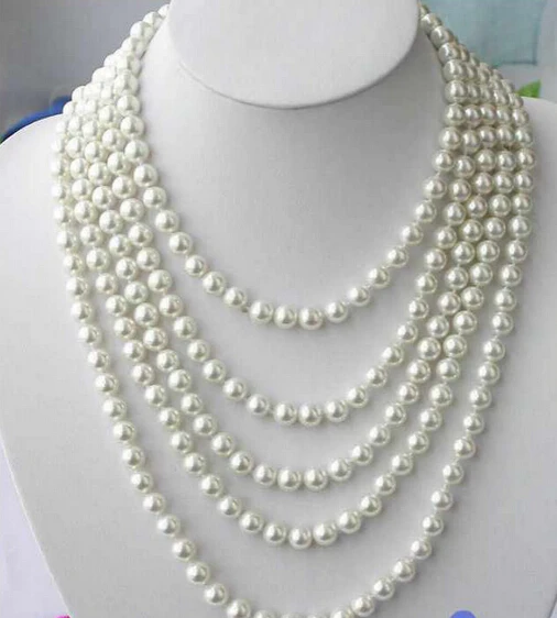 

FREE SHIPPINGLONG 100" 8MM WHITE SOUTH SEA SHELL PEARL NECKLACE