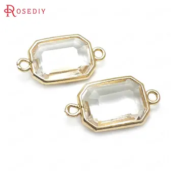 

10PCS 24K Champagne Gold Color with White Glass Brass Faceted Rectangle Shape Charms Pendants High Quality Jewelry Accessories
