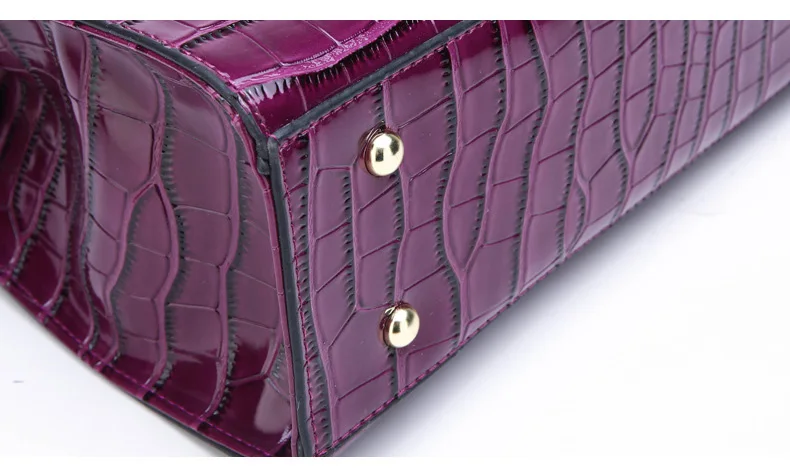Vintage Women's Handbag Patent Leather Crocodile Pattern Female Tote Famous Fashion Brand Shoulder Bag Red Purple Top-Handle Bag (14)