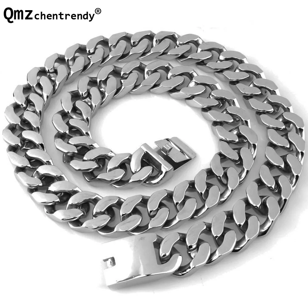 

Qmzchentrendy 21MM 71CM Super Heavy Thick Mens Flat Curb Cuban Chain Necklaces Tone 316L Stainless Steel Hip hop Boys Necklace