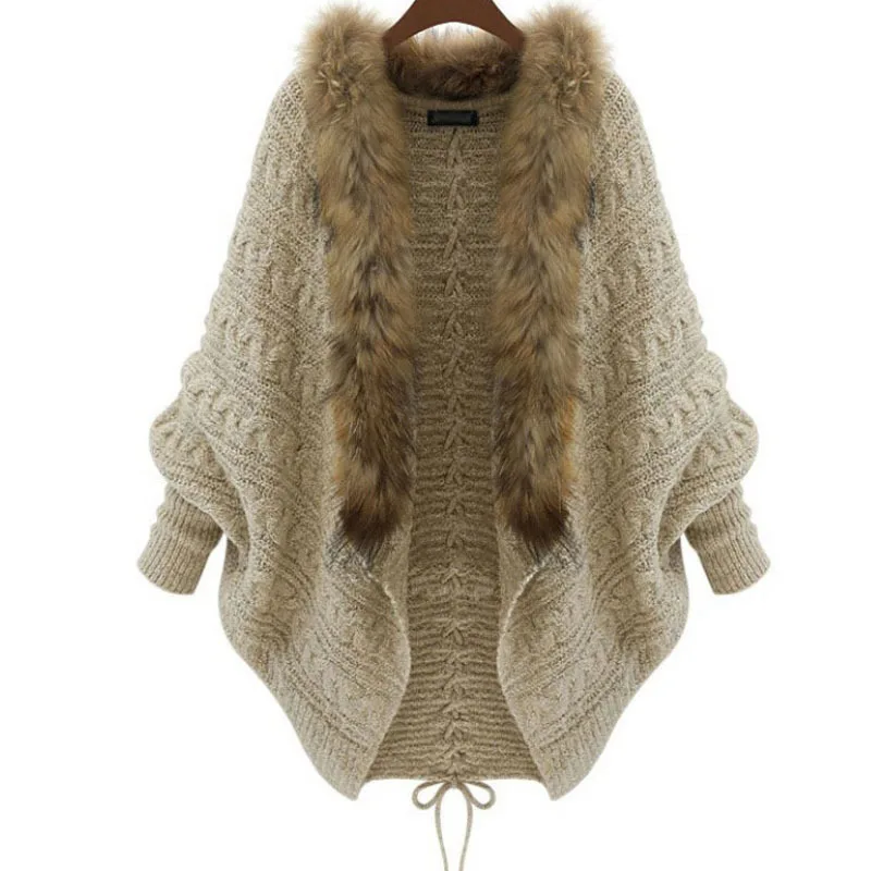 2019 Свободная куртка женская новая осень зима меховой воротник свитер летучая мышь пальто veste femme пальто женское манто femme куртки в стиле