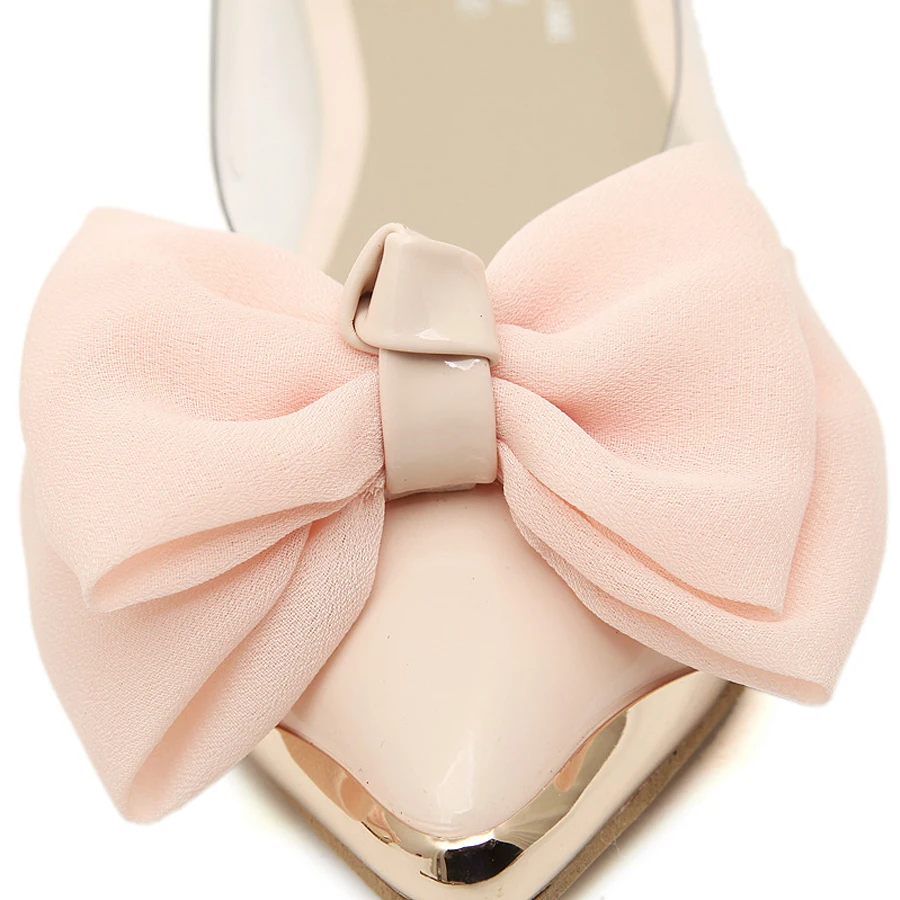 hot selling ladies spring summer women pointed toe fashion sweet cut bow tie cut out