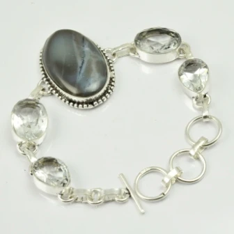 

Agates & White Topas Bracelet Silver Overlay over Copper , 20.5 cm, B2190