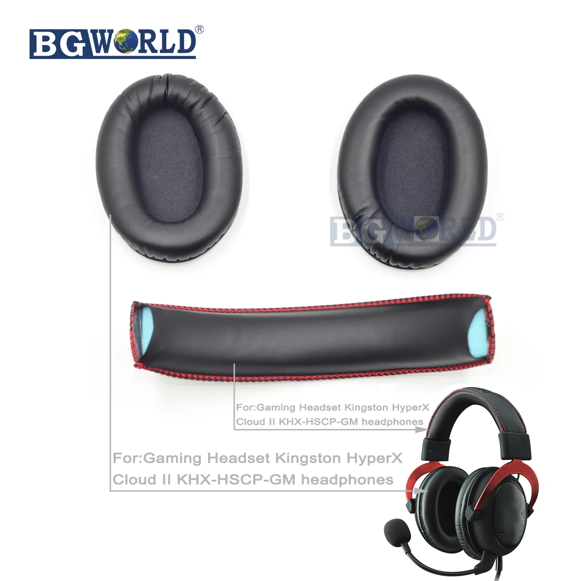 

BGWORLD Replacement Earpads Ear foam headband head bands Pad Cushion for Kingston HyperX Cloud II KHX-HSCP-GM headphones sponge