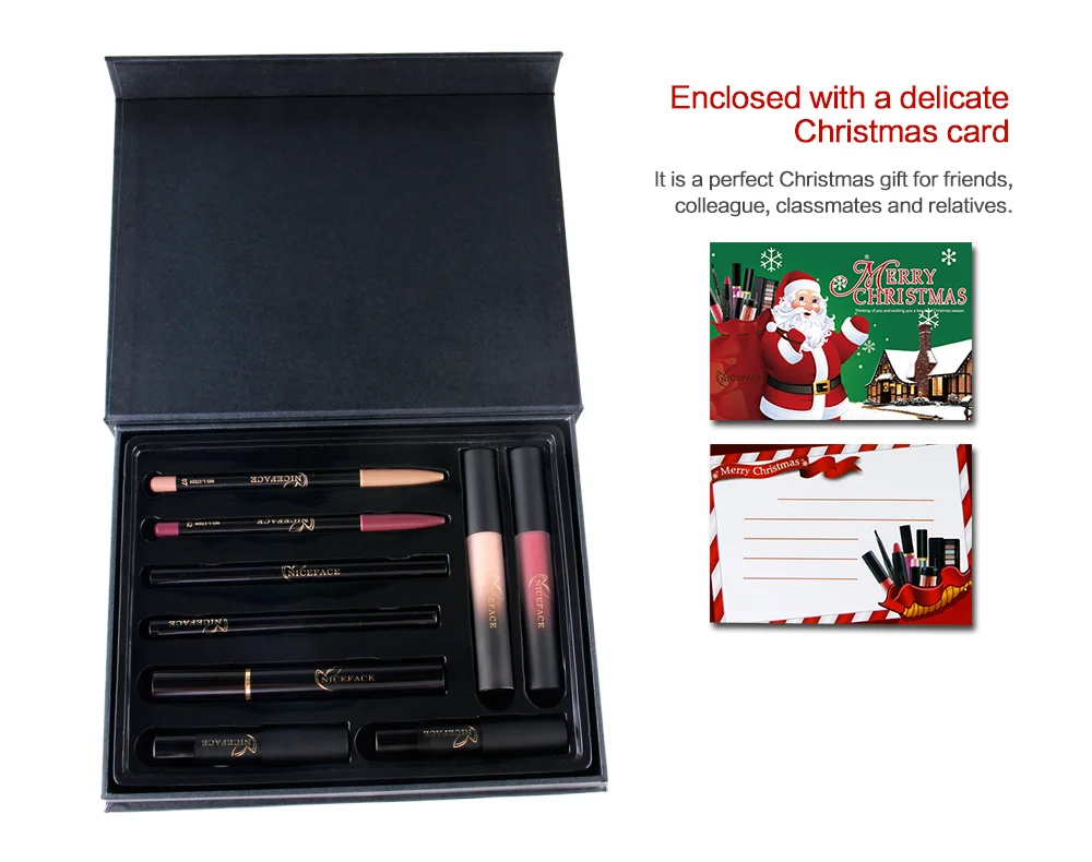 Magic Mirror Makeup Kit Eyelashes mascara + eyeliner + Eyebrow pencil + Lip liner + Liquid lipstick Long Lasting Brand Make Up (11)