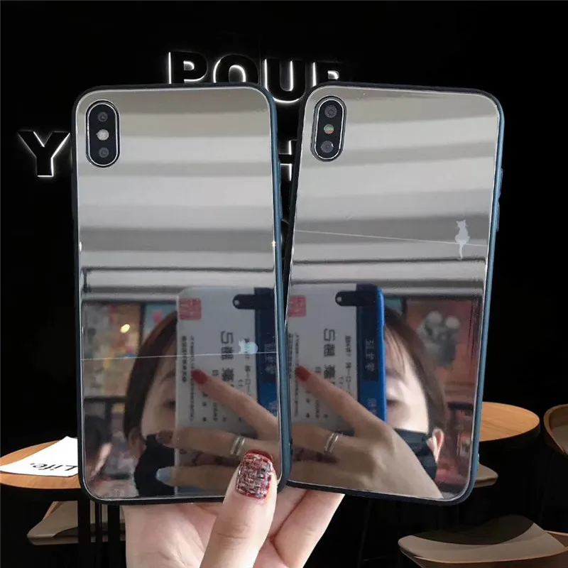

For iPhone 8 Luxury Mirror With Lovely Cat Pattern Cover Phone Case For iPhone 6 6S 7 8 Plus X XS XR MAX Back Protect Capa Funda