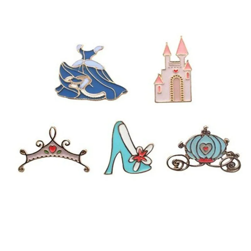 

Original jewelry factory direct selling Fairy Tale series Cinderella skirt crystal shoe castles crown drop oil Brooch