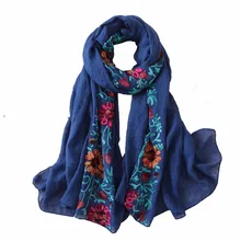 2018 embroidery women scarf vintage summer pashmina cotton shawls and wraps lady floral bandana female hijab winter scarves