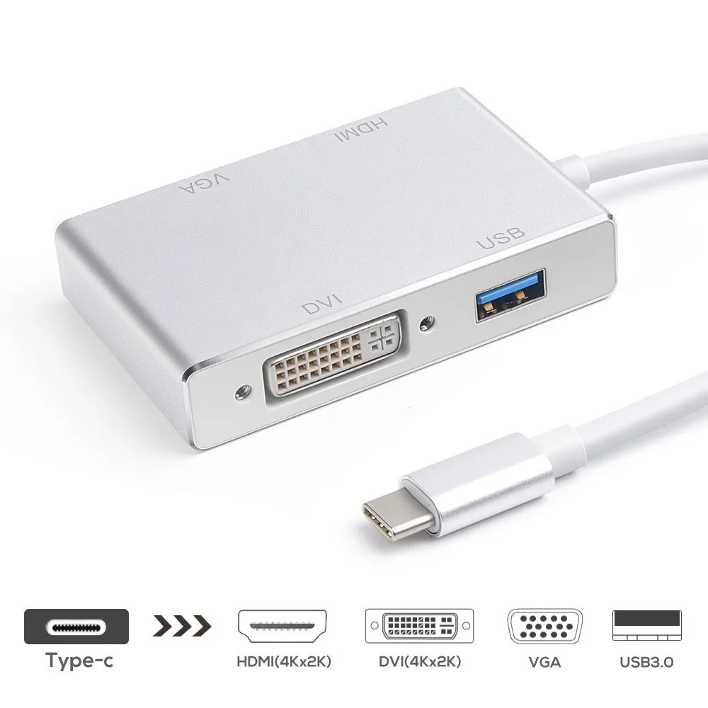 4 в 1 USB 3,1 USB C type C к HDMI VGA DVI USB 3,0 для VGA кабель USB C хаб-конвертер