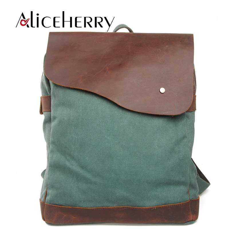 

New Multifunction Fashion Men Backpack Vintage Canvas Backpack Crazy Horse Leather School Bag Wearproof Travel Bag