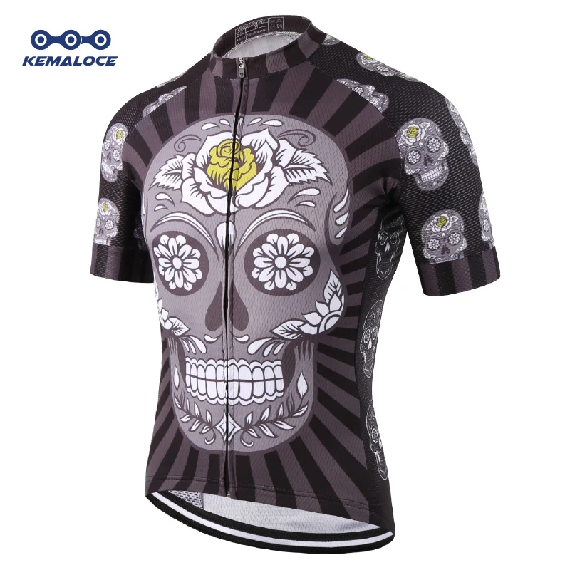 Günstig KEMALOCE Kurzarm Nationalen Team Compression Radfahren Jersey Ciclismo Top Beliebte Schädel Fahrrad Tragen Schwarz Rennen Bike Shirts