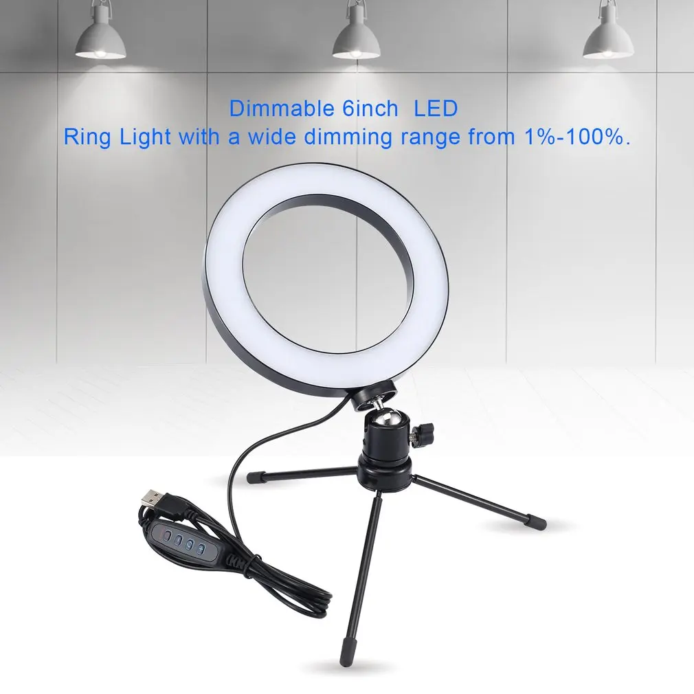 16 мм Dimmable светодиодный студийный фотоаппарат кольцо свет фото телефон видео свет лампа с штативами селфи палка кольцо стол заполняющий