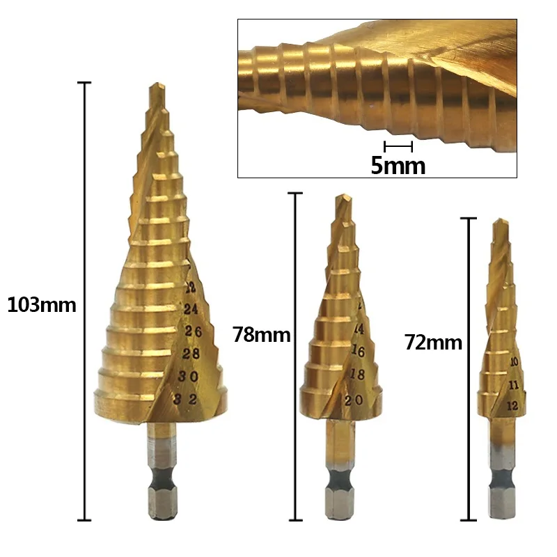 

1pc Triangular Shank Spiral Groove Step Drilling Triangular Shank Step Drilling Pagoda Drill Multi-purpose Bit 4-32 4-20 4-12mm