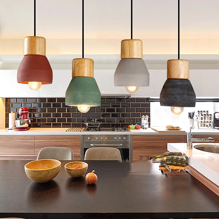 Nordic Ash Wood Cement Pendant Lamp Modern Concret Red Blue Black Gray Cement Pendant Light Drop Home Light Vintage Dining Room Lamp (11)