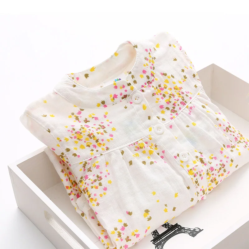 Girls Tops Spring Autumn Casual 2 3 4-12 Years Cotton Mandarin Collar Long Sleeve Full Flower Print Kids Girl Blouses Shirt