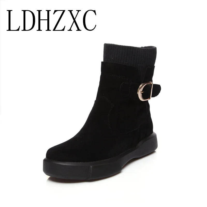 

LDHZXC Women Ankle Boots Solid Beige Pu Leather Fashion Slip on Winter and Autumn Women Boots Size 34-43 Shoes Woman