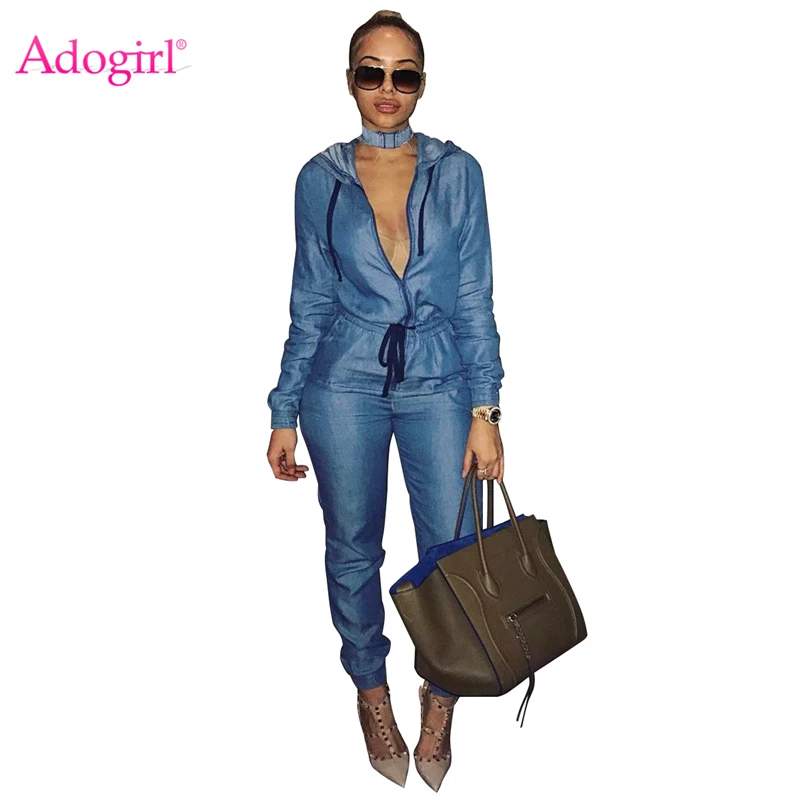 Adogirl Women Hooded Jeans Jumpsuit Zipper Up Drawstring Waist Long Sleeve Denim Romper Casual Overalls Autumn Winter Outfits Adogirl Women Hooded Jeans Jumpsuit Zipper Up Drawstring Waist Long Sleeve Denim Romper Casual Overalls Autumn Winter Outfits