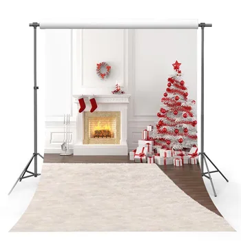 

Christmas Photography Background White Fireplace Socks Christmas Tree Backdrop Decor Photocall Backdrop Photo Studio