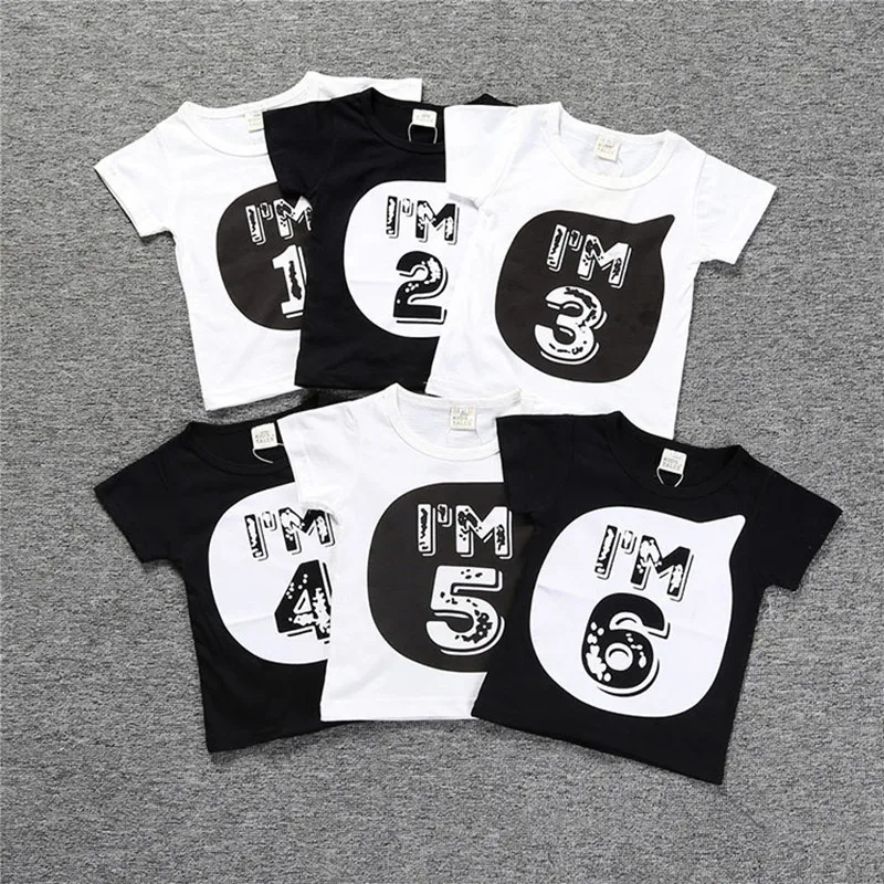 

2019 Spring Summer New Baby Boy Girl Solid Color Cotton Tops Baby Short Sleeve Alphanumeric Print T-Shirt Family Clothes 1-7Y