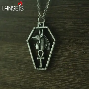 

lanseis 10pcs Egyptian women necklace Jewelry Cartouch God Anubis men Pendant Stainless steel chain