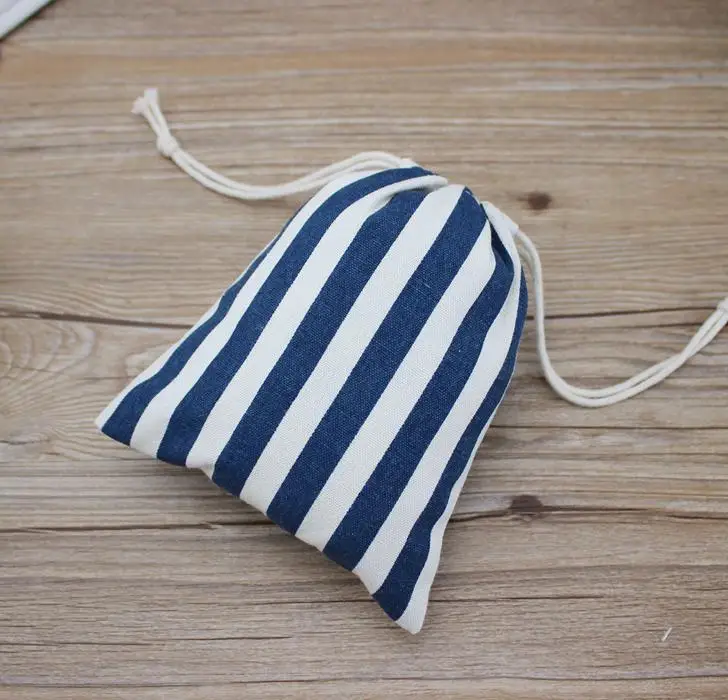 

Blue Stripe Linen Jewelry Drawstring Bag Sack 9x12cm 10x15cm 13x17cm pack of 50 Birthday Party Candy Gift Pouch