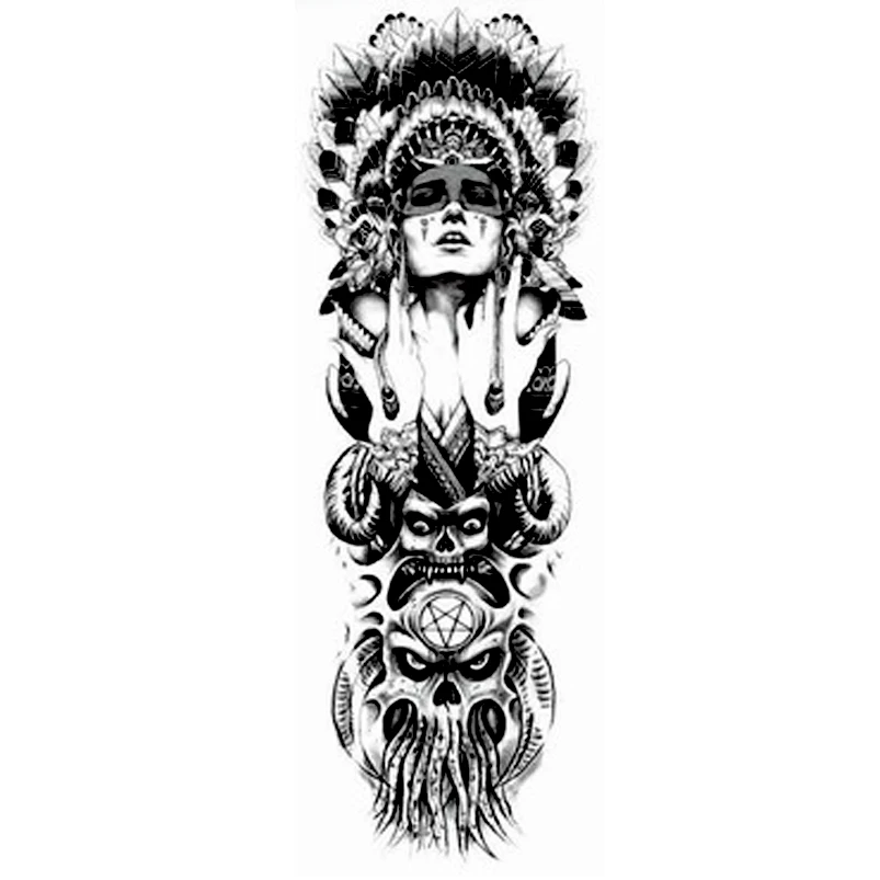 Indian Warrior Temporary Tattoo Body Art Sleeve full Arm Tattoo Stickers 15*45cm Waterproof Tatto Henna Fake Tatoo Wall Sticker full spectrum warrior ten hammers pc