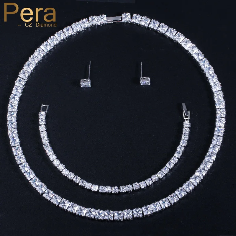 

Pera High Quality AAA+ Cubic Zirconia Mirco Pave Full Sparkling Big Square Shape Choker Necklace Earring Bracelet For Women J030