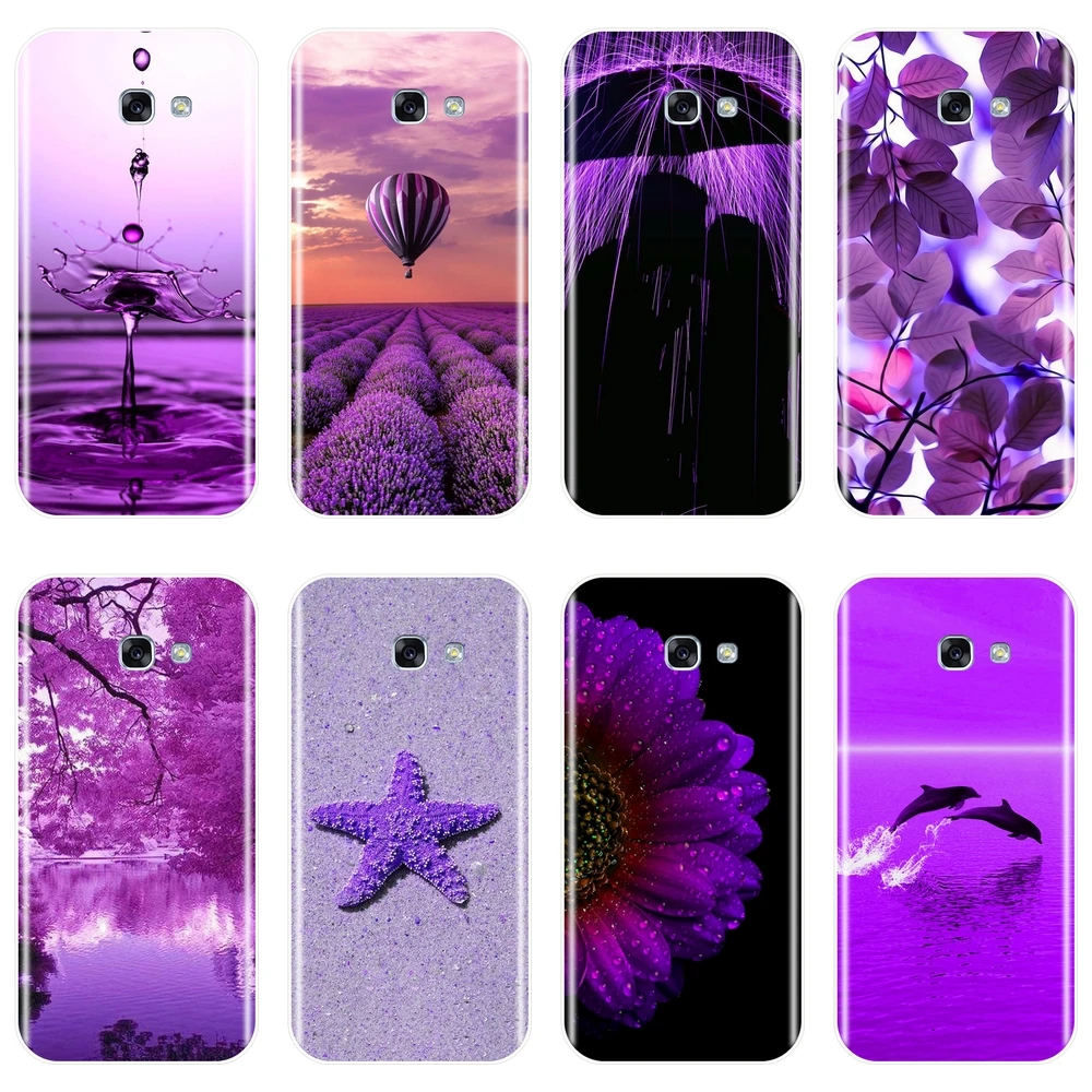 

Phone Case Silicone For Samsung Galaxy A6 A8 Plus 2018 A5 A7 Purple Flower Soft Back Cover For Samsung Galaxy A3 A5 A7 2016 2017