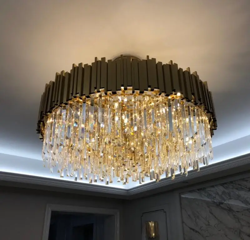 Роскошные хрустальная люстра круглый современный золотой гостиная отель декорация зала освещение