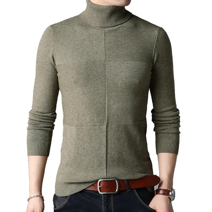 Best Price 2018 Winter Men's Korean 7 Colors Turtleneck Pullover Sweater Male Warm Thickening Stitching Slim Fit Brand Knitted Pullovers