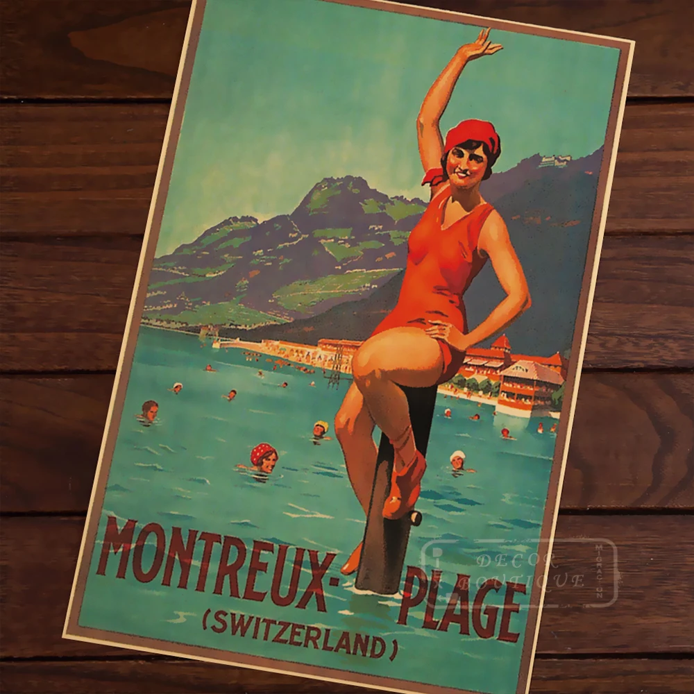 Швейцария кантон Waadt Туризм Montreux Plage классические настенные наклейки холст