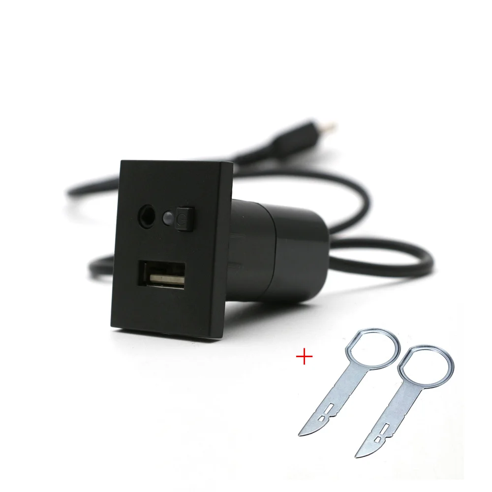 AtoCoto Автомобильный USB слот интерфейсы мини кабель адаптер подключения для Ford Focus MK2 CD DVD AUX кнопка управления переключатель панель Крышка - Название цвета: Black with Tool