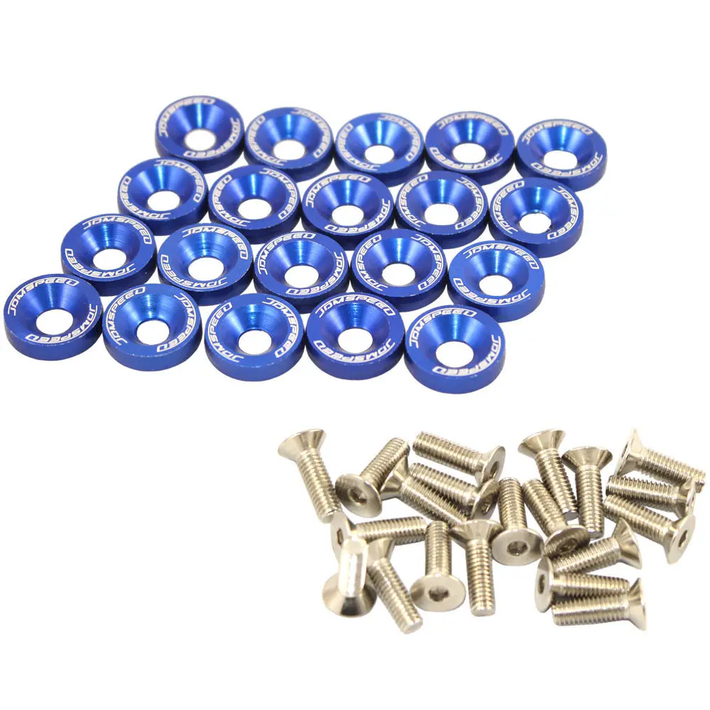 XYIVYG BLUE 20 PCS BILLET ALUMINUM FENDER/BUMPER WASHER/BOLT ENGINE BAY