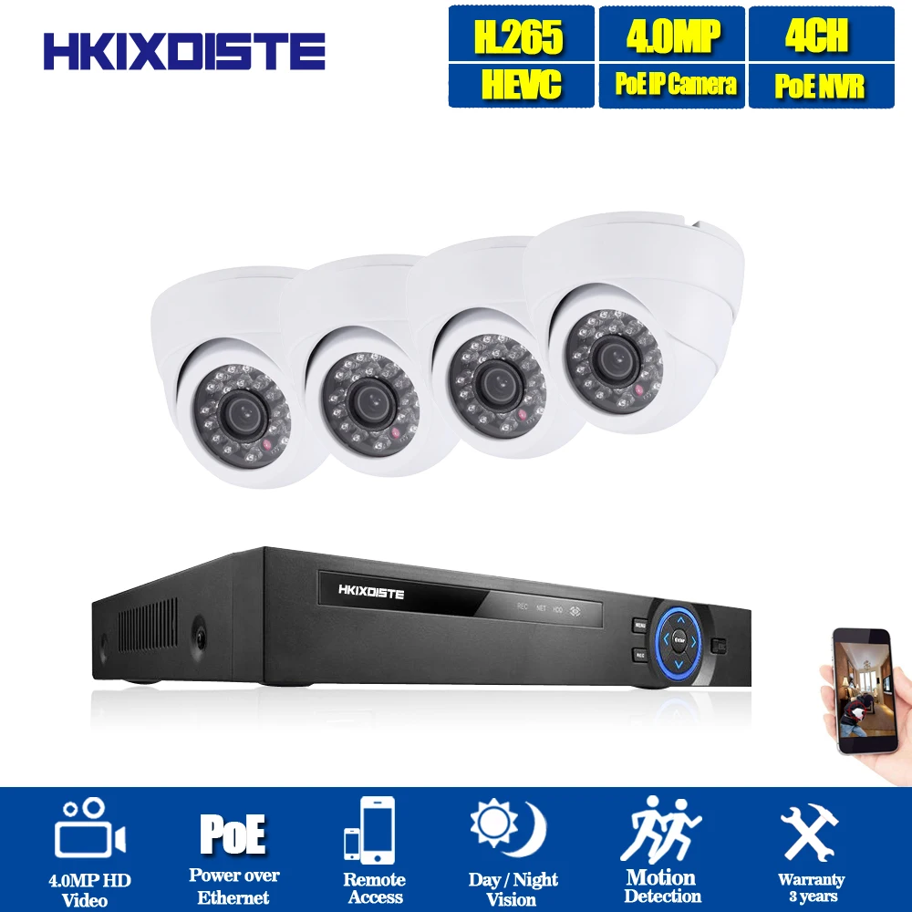 

HKIXDISTE H.265 CCTV System 5MP POE NVR kit 4ch 4MP Dome POE IP camera indoor Home Security camera system outdoor low lux onvif