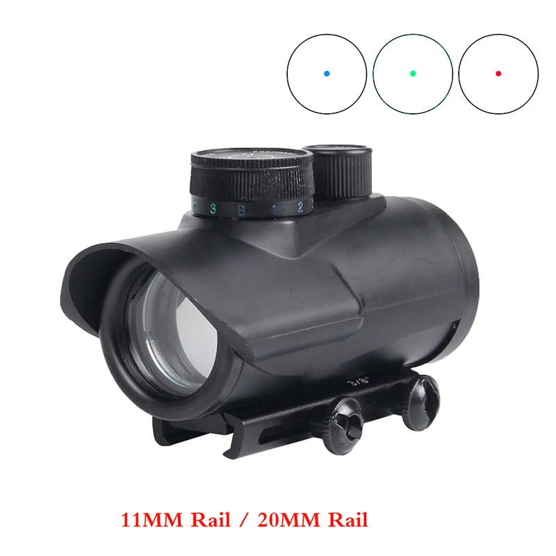 New Hunting Gun 1x 30mm Red/Green/Blue Dot Sight Scope For w/ 20mm Weaver Mount 