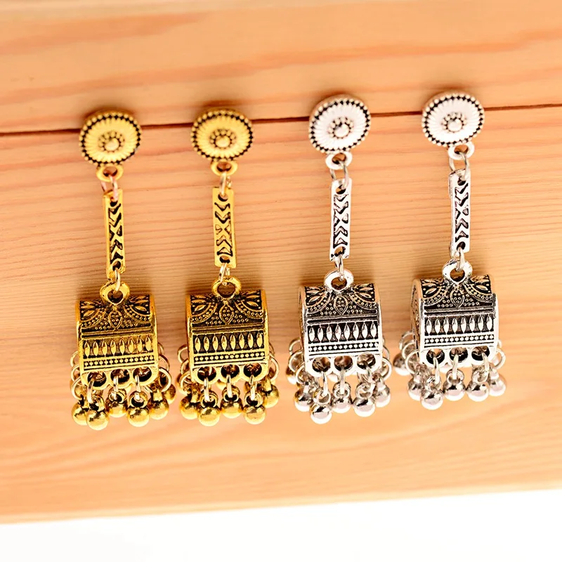 

Ethnic Unique Indian Earrings Boho Tibetan Jewelry Women Gypsy Geometric Hippie Turkish Jhumka Long Carved Earrings Bijoux