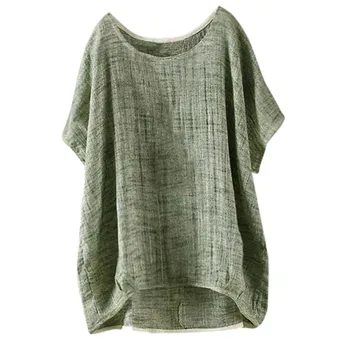 

Summer Women Retro O Neck Batwing Sleeve Baggy Party Cotton Linen Top Loose Solid Blouse Casual Shirt