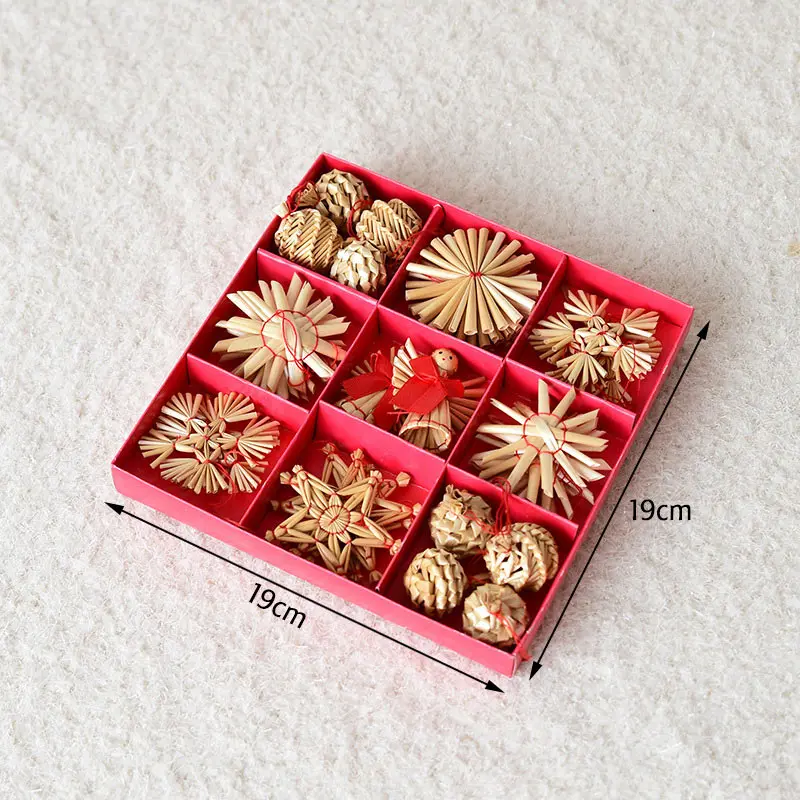 Натуральная Пшеничная солома ручной работы мини пентаграмма Снеговик Рождественская елка кулон рождественские украшения - Цвет: 9 lattice