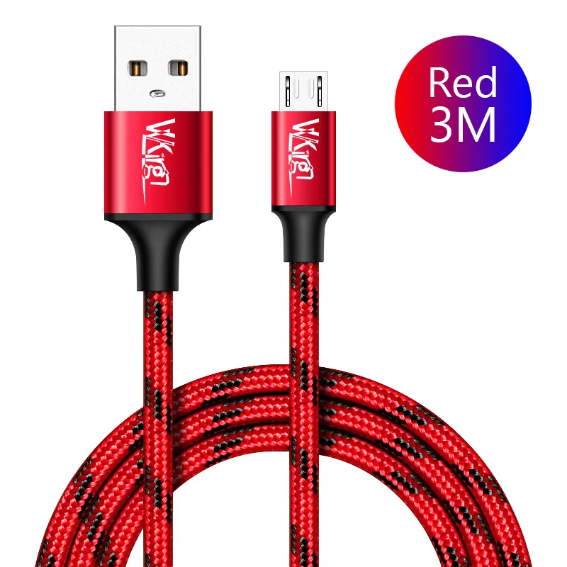 VVKing Micro USB кабель 2.4A нейлон Быстрая зарядка USB кабель для передачи данных для samsung Xiaomi LG планшет Android мобильный телефон usb зарядный шнур - Тип штекера: Red-3M