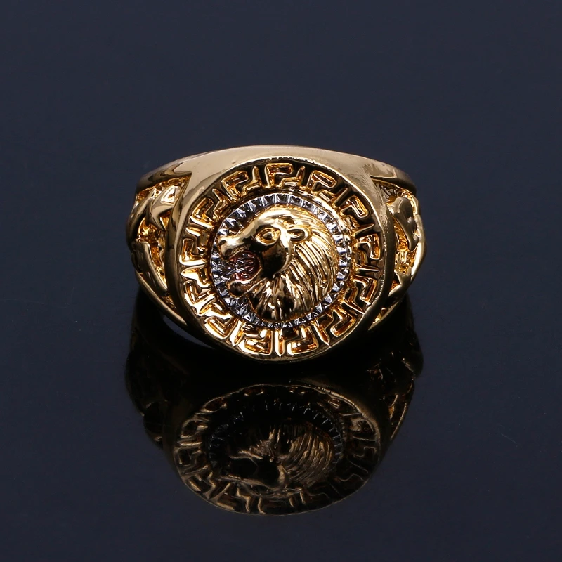 Special Classic Men's Punk Hip Hop Lion Head Golden Ring Luxury Jewelry With CZ Crystals
