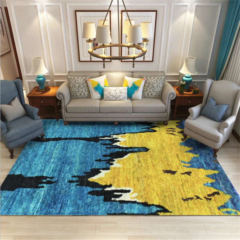 

AOVOLL Stylish Abstract Blue Bright Yellow Block Pattern Rug Carpets And Rugs For The Living Room Carpet Kids Room Bedroom Rugs