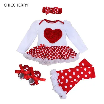 

Love Applique New Long Sleeve Romper Dress 4PCS Newborn Tutu Sets Valentine Toddler Outfits Kids Clothes Infant Clothing